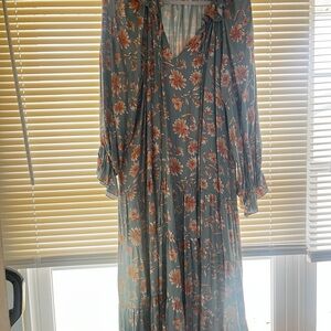 Floral Maxi Dress in Blue and Orange
